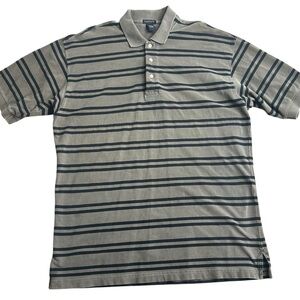 GANT Men Large 100% Cotton Striped Polo Shirt Gray Navy Classic Fit Made in Peru
